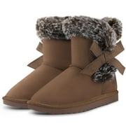 Kushyshoo Girls Kids Snow Boots for Warmth Dark Brown Non-Slip Outdoor Winter Footwear Lightweight Size 11M